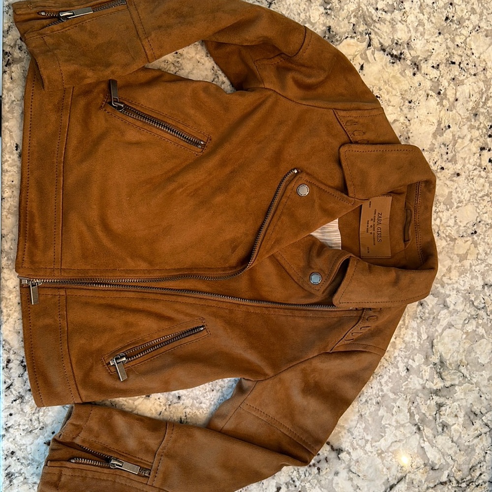 Zara girls suede biker jacket sz 6